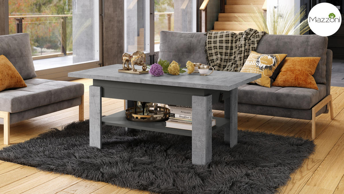 COUCHTISCH rechteckig Beton - Anthrazit ausziehbar höhenverstellbar - Anthrazit/Hellgrau, Holzwerkstoff (65/130/58cm) - designimpex