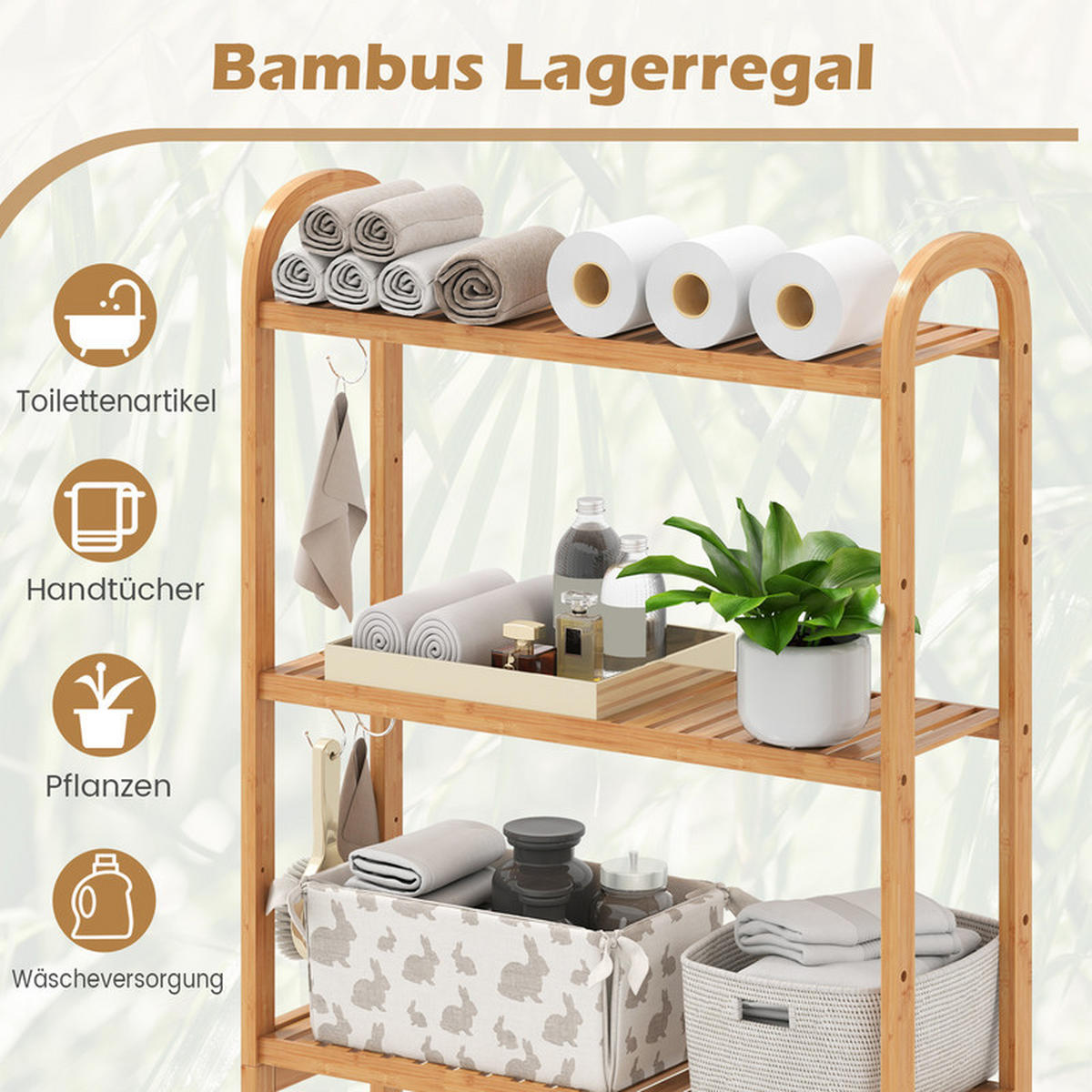 TOILETTENREGAL aus Bambus natürlich - Naturfarben, Naturmaterialen (71.5/166/25cm) - COSTWAY