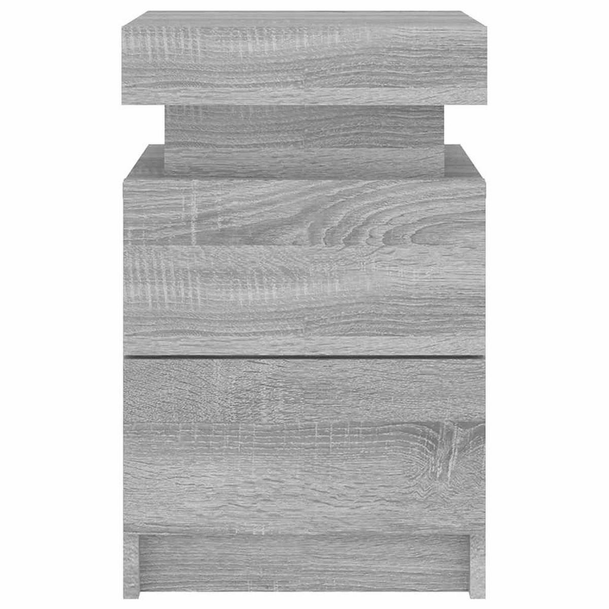 NACHTTISCH 2 Stk. mit Led-Leuchten 35/39/55 cm in Grau Sonoma Dekor - Silbereichenfarben, Holz (35/55/39cm) - vidaXL