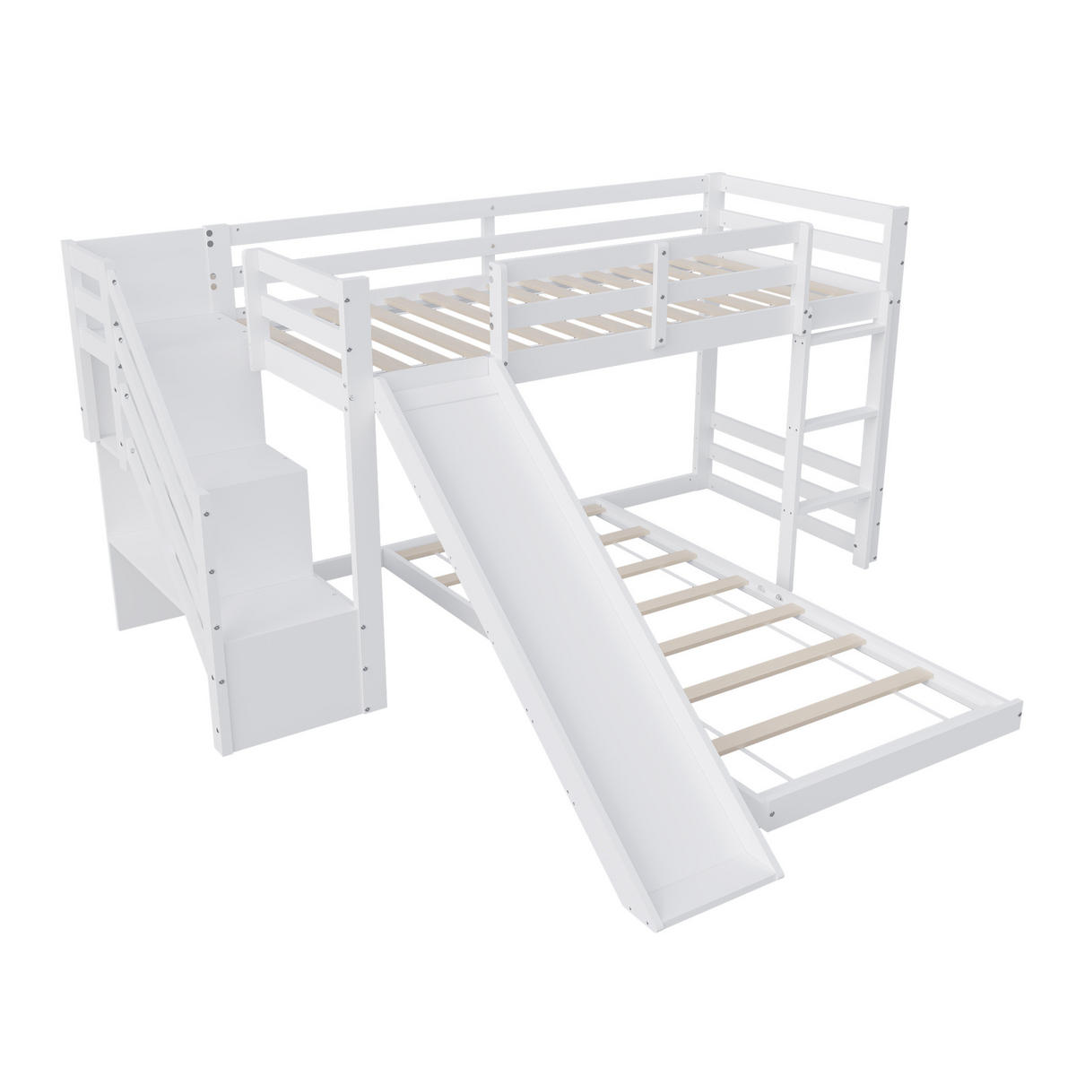 ETAGENBETT 90x200cm Treppe und Rutsche, Weiß - Weiß, Holz (90/200cm)