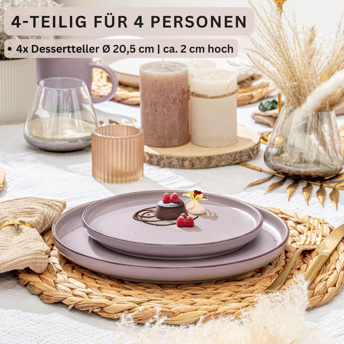 DESSERTTELLER BOMBAY BASALT - 4 teilig aus Steingut - Lila, Stein (20.5cm) - Sänger