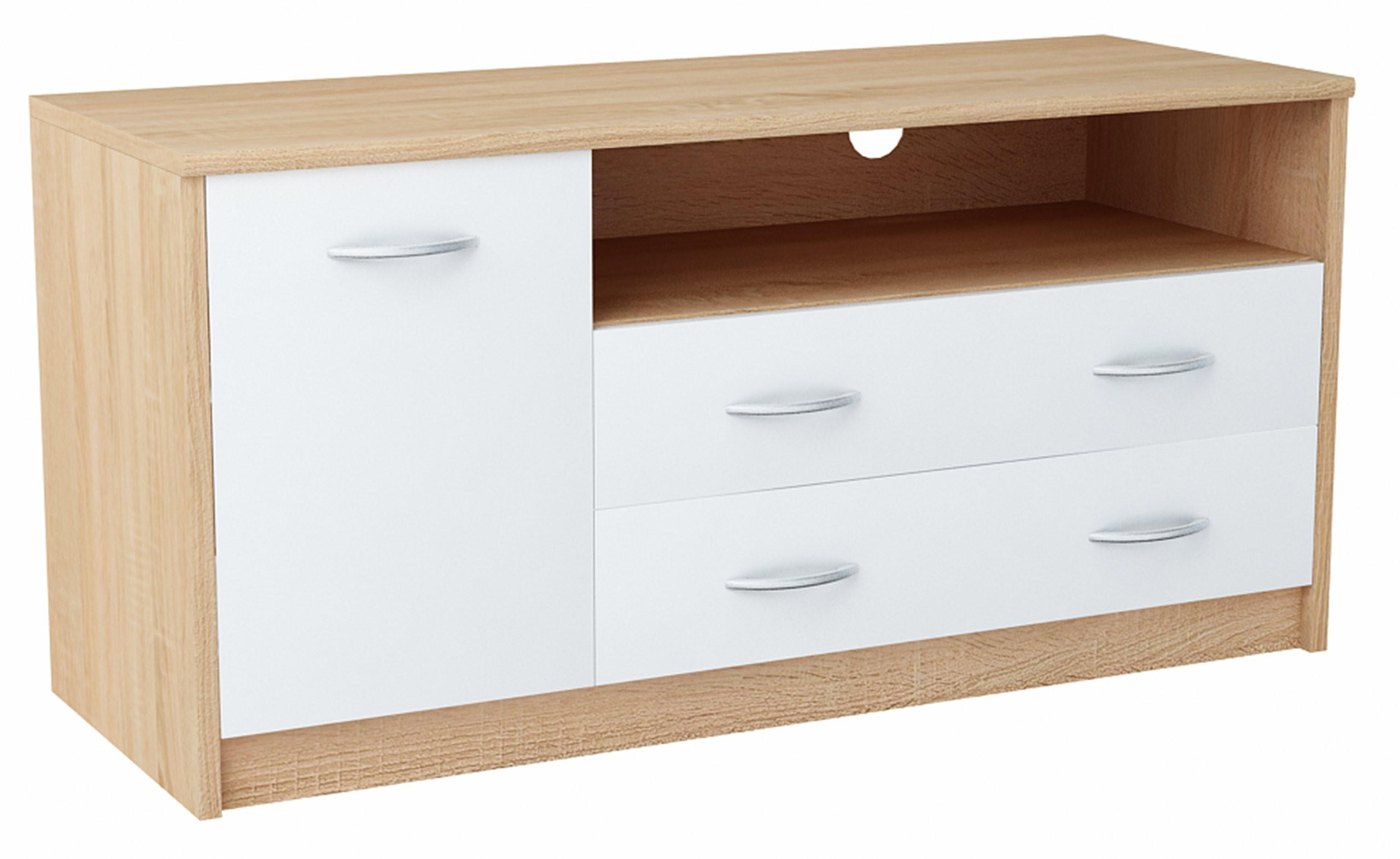 Matkam Möbel Fernsehkommode Sonoma Eiche, Weiß 110x55x41 cm