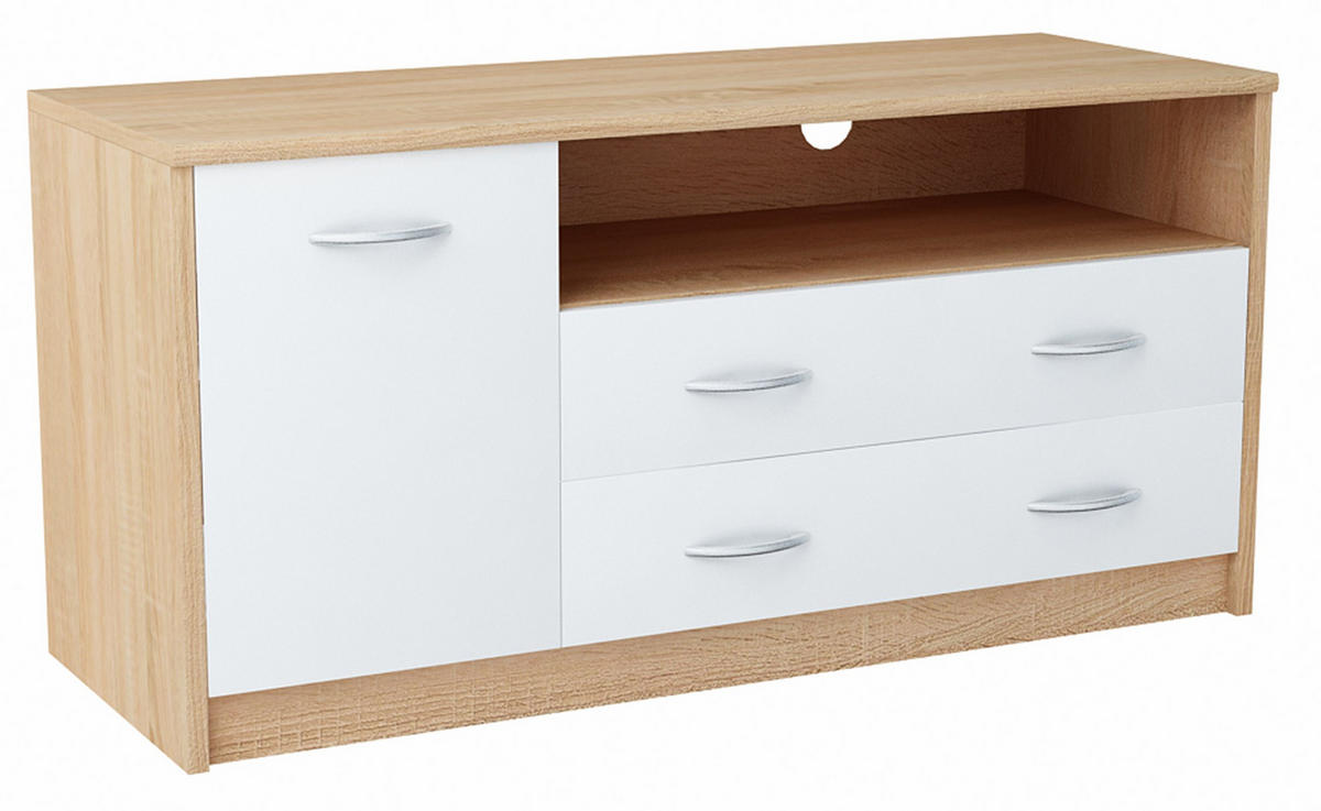 FERNSEHKOMMODE 1D2S Sonoma Eiche-Weiß 110/41/55 cm - Weiß/Sonoma Eiche, Holzwerkstoff (110/55/41cm) - Matkam Möbel