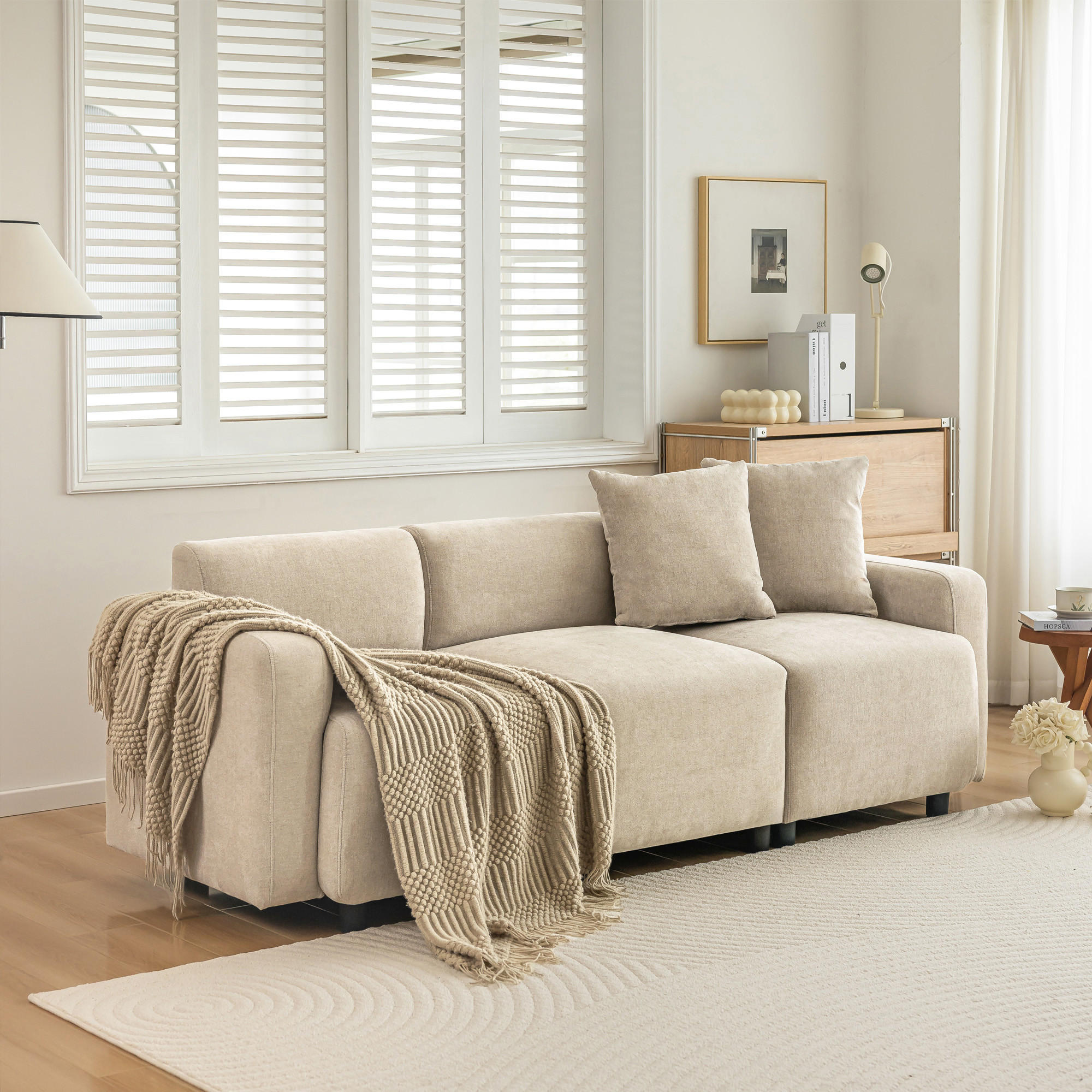 Thumbnail - Urban Meuble 3-Sitzer-Sofa, Beige, Holz, 211x71x67 cm, Wohnzimmer, Sofas & Couches, Sofas, 3-Sitzer Sofas