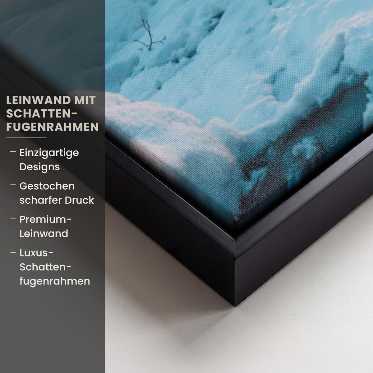 LEINWAND Bilder mit Rahmen - Winterlandschaft - Natur - Haus - Berge - Schnee - 50x50 - Hellblau, Textil (50/50cm) - MuchoWow