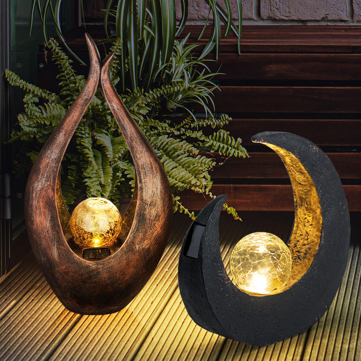 LED AUSSENLEUCHTE Crackle Glaskugel Bronze 2er Set - Bronzefarben, Kunststoff (26.5/13/50cm) - Globo Lighting