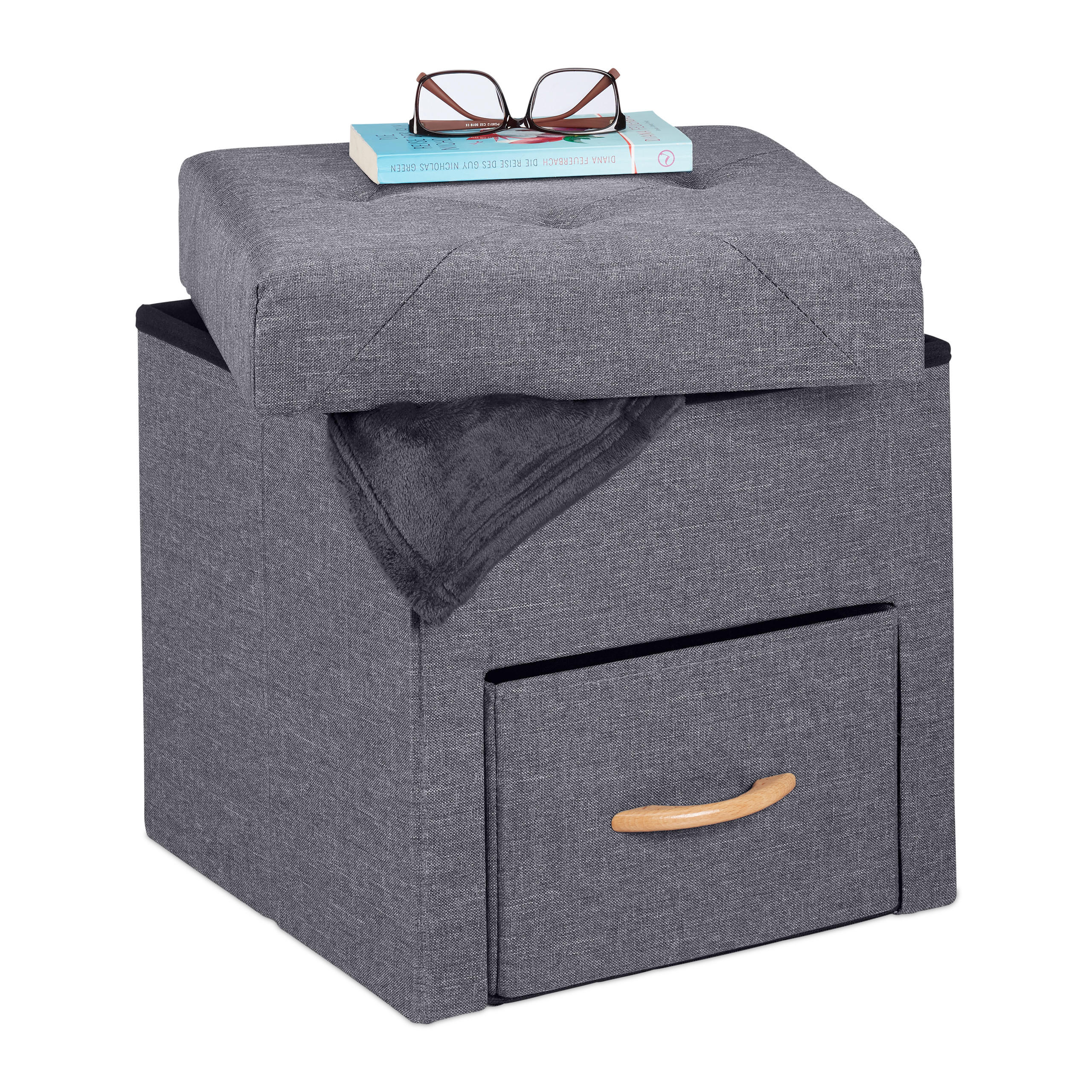 SITZHOCKER - Grau, Holzwerkstoff/Textil (40/40.5/40cm) - Relaxdays