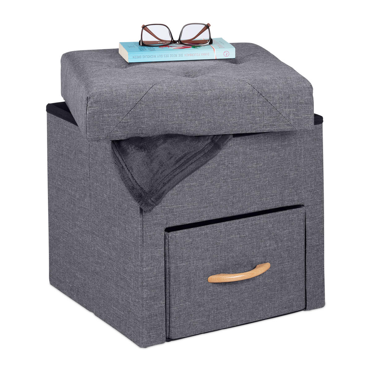 SITZHOCKER - Grau, Holzwerkstoff/Textil (40/40.5/40cm) - Relaxdays