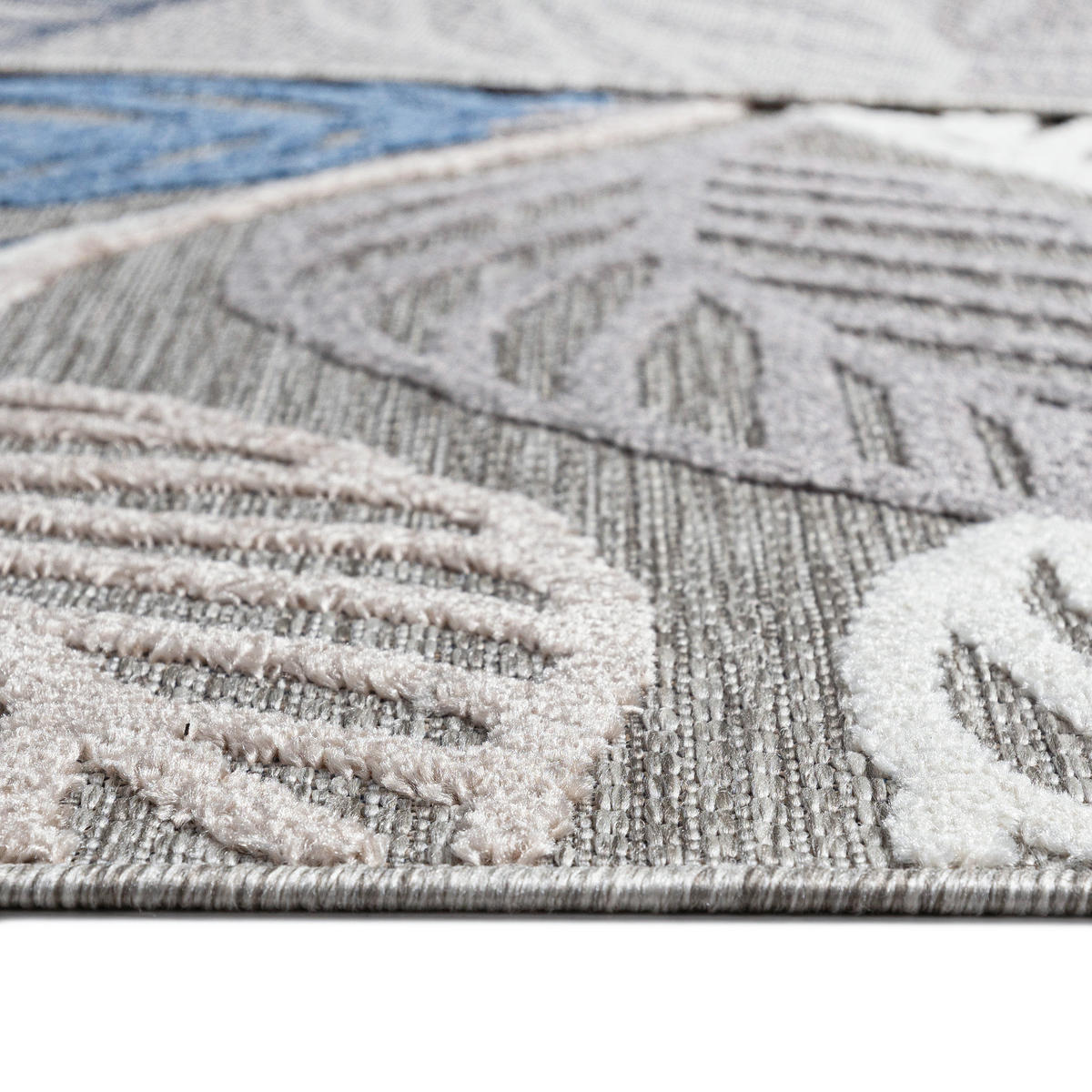 TEPPICH Outdoor Blue Grey Pflanzlich Laub Kurzflor Rechteckig- 120x170 cm - Hellblau, Textil (120/170cm) - Mazovia
