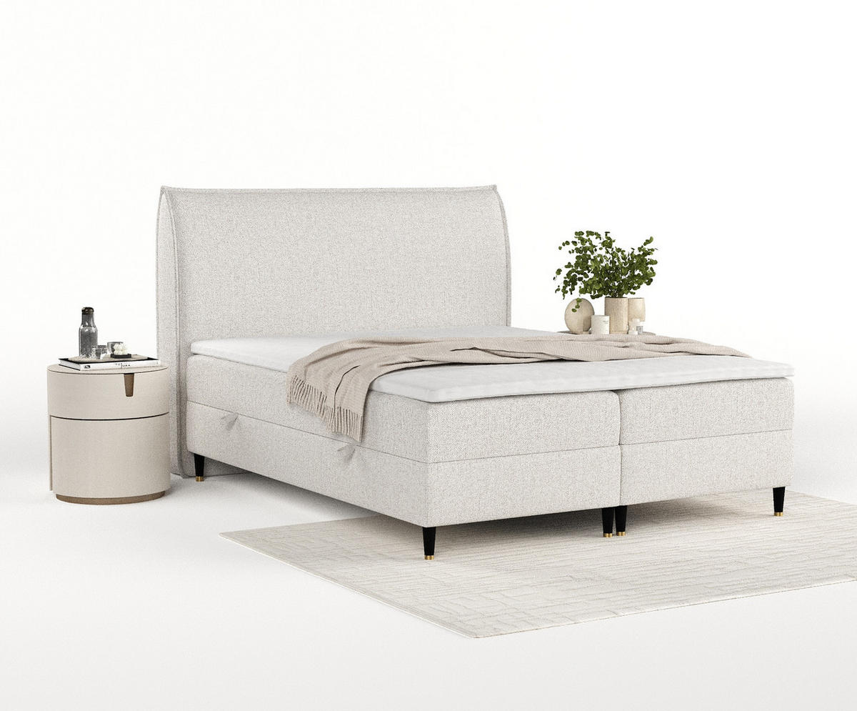 BOXBETT Melba Hellbeige 140/200 cm mit Bonellmatratze - Beige/Schwarz, Holz/Holzwerkstoff (140/200cm) - Maison de Reve