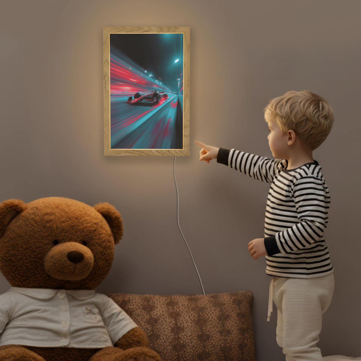 NACHTTISCHLAMPE Rennwagen - Rot - Geschwindigkeit 20x30 cm - Türkis, Holzwerkstoff (8/20/30cm)