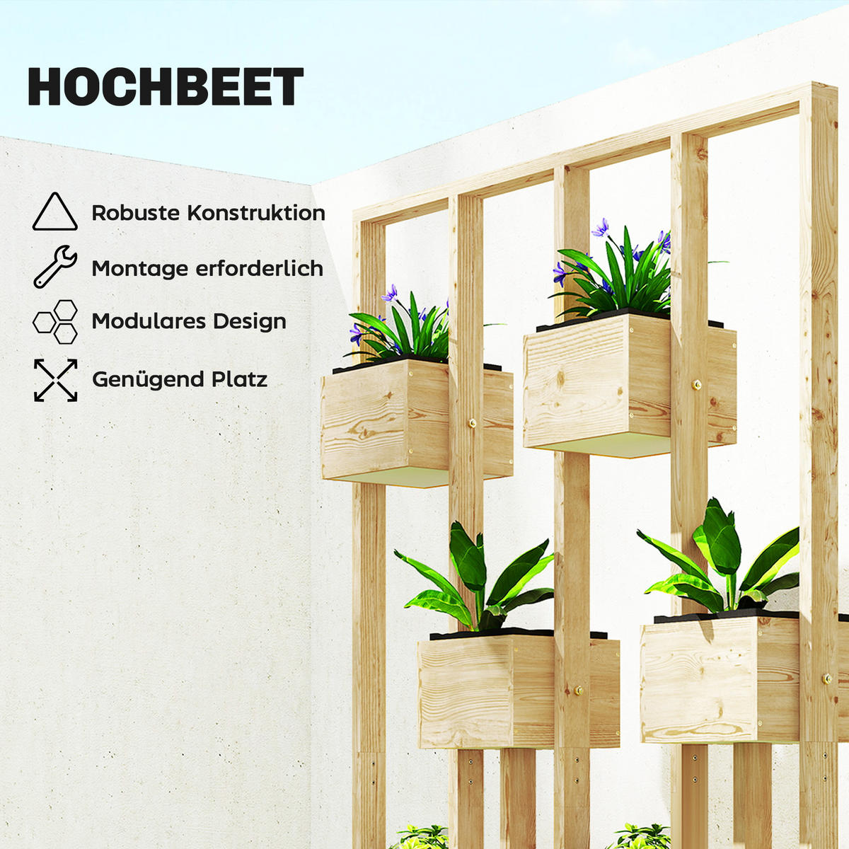 HOCHBEET aus Tannenholz 90/45/170 cm - Naturfarben, Holz (45/170/90cm) - Outsunny