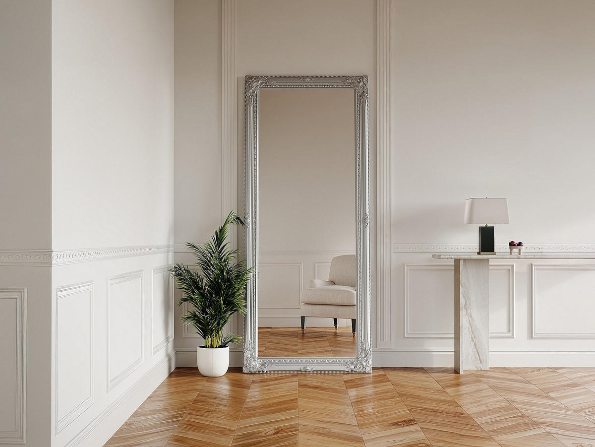 GROSSER Spiegel mit Stuck ELVIRE - Eukalyptusholz - 80x190 cm - Silberfarben - Silberfarben, Holz (80/190/3.5cm) - Vente-Unique