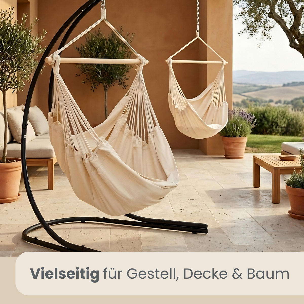 XXL HÄNGESESSEL 185/130 cm Belastbar bis 150 kg Beige - Beige, Textil (130/155/185cm) - Amanka