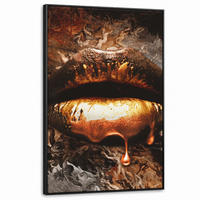 LEINWAND Bilder mit Rahmen - Gold - Lippen - Kunst - Gold - Luxus - Abstrakt - 80x120 - Kupferfarben, Textil (80/120cm) - MuchoWow