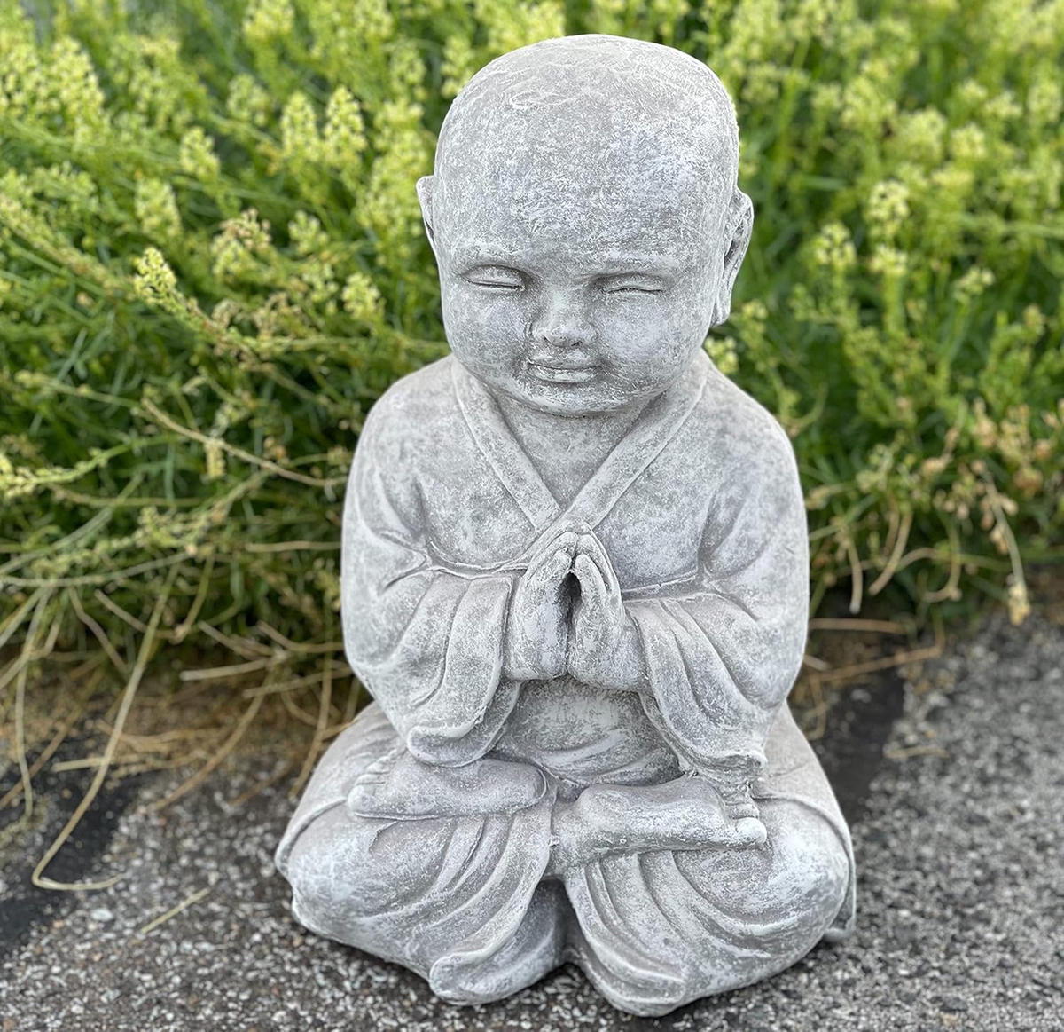 STEINFIGUR betender Shaolin Mönch frostfest Steinguss - Grau, Stein (27/38/20cm) - stoneandstyle