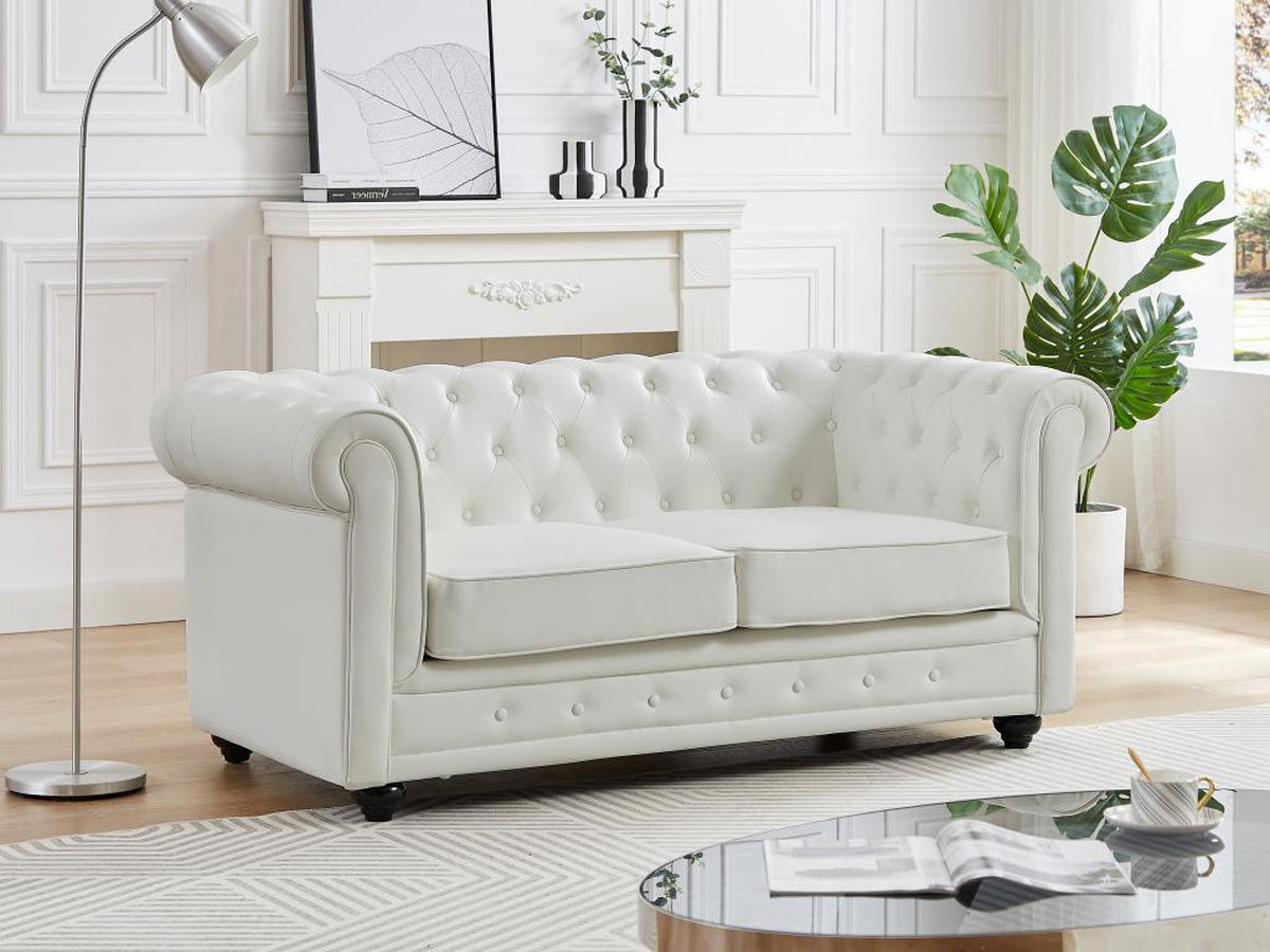 SOFA 2-Sitzer - Kunstleder - Weiß - CHESTERFIELD - Weiß, Leder (88/72/168cm) - Vente-Unique