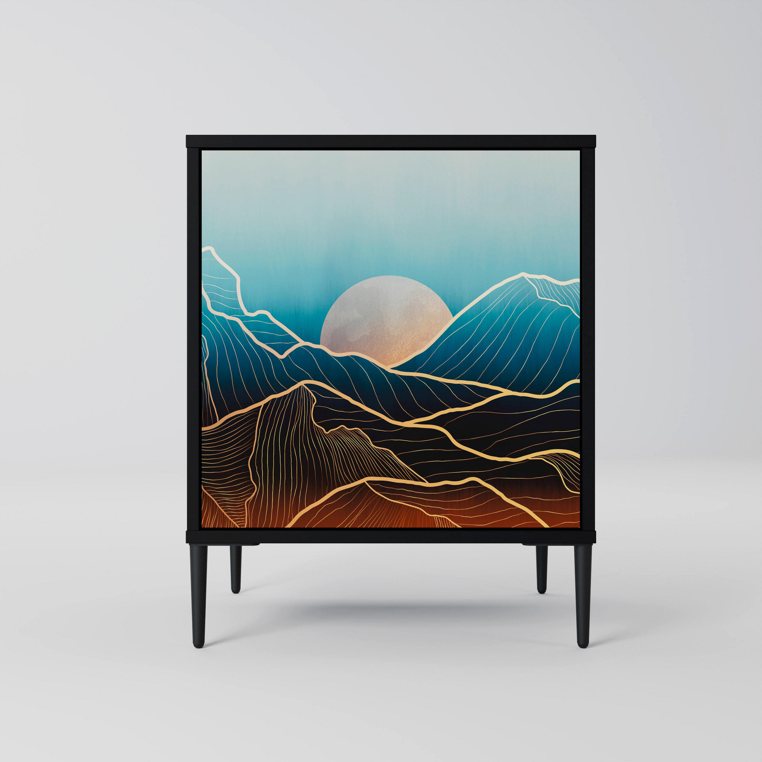 SIDEBOARD LUNAR SECRETS, Schwarz, 57,5x42x72,5 cm, Schwarze Metallfüße - Multicolor/Schwarz, Holzwerkstoff/Metall (57.5/72.5/42cm) - SpaceRebels