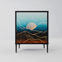 SIDEBOARD LUNAR SECRETS, Schwarz, 57,5x42x72,5 cm, Schwarze Metallfüße - Multicolor/Schwarz, Holzwerkstoff/Metall (57.5/72.5/42cm) - SpaceRebels