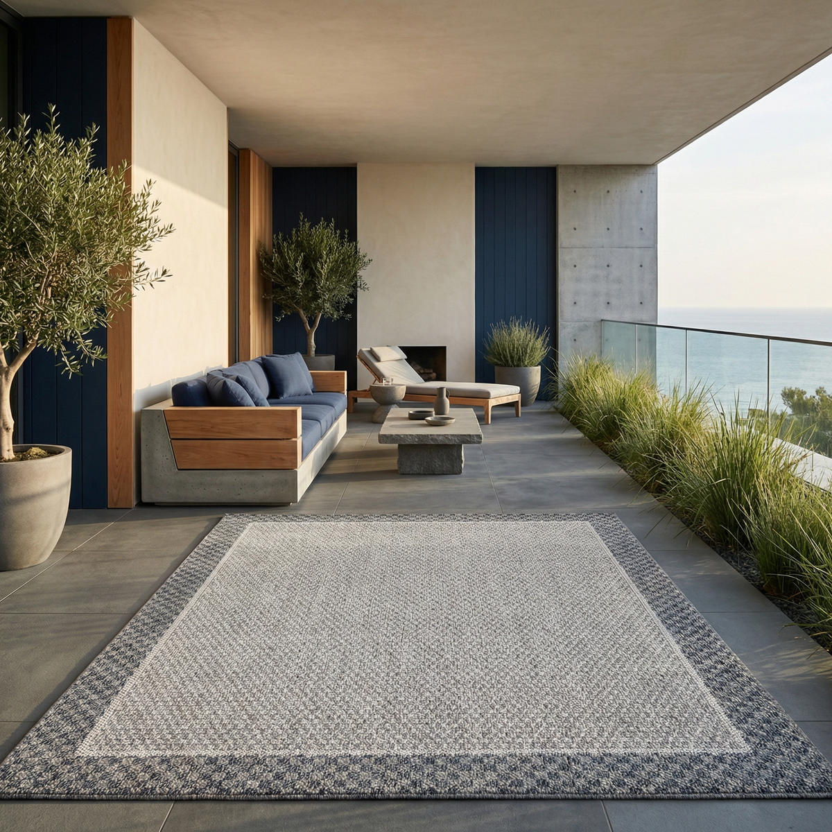 TEPPICH Outdoor Flachgewebe Bordüre Polypropylen Balkon Creme Rechteckig 120x170 - Beige, Textil (120/170cm) - KADIMA DESIGN