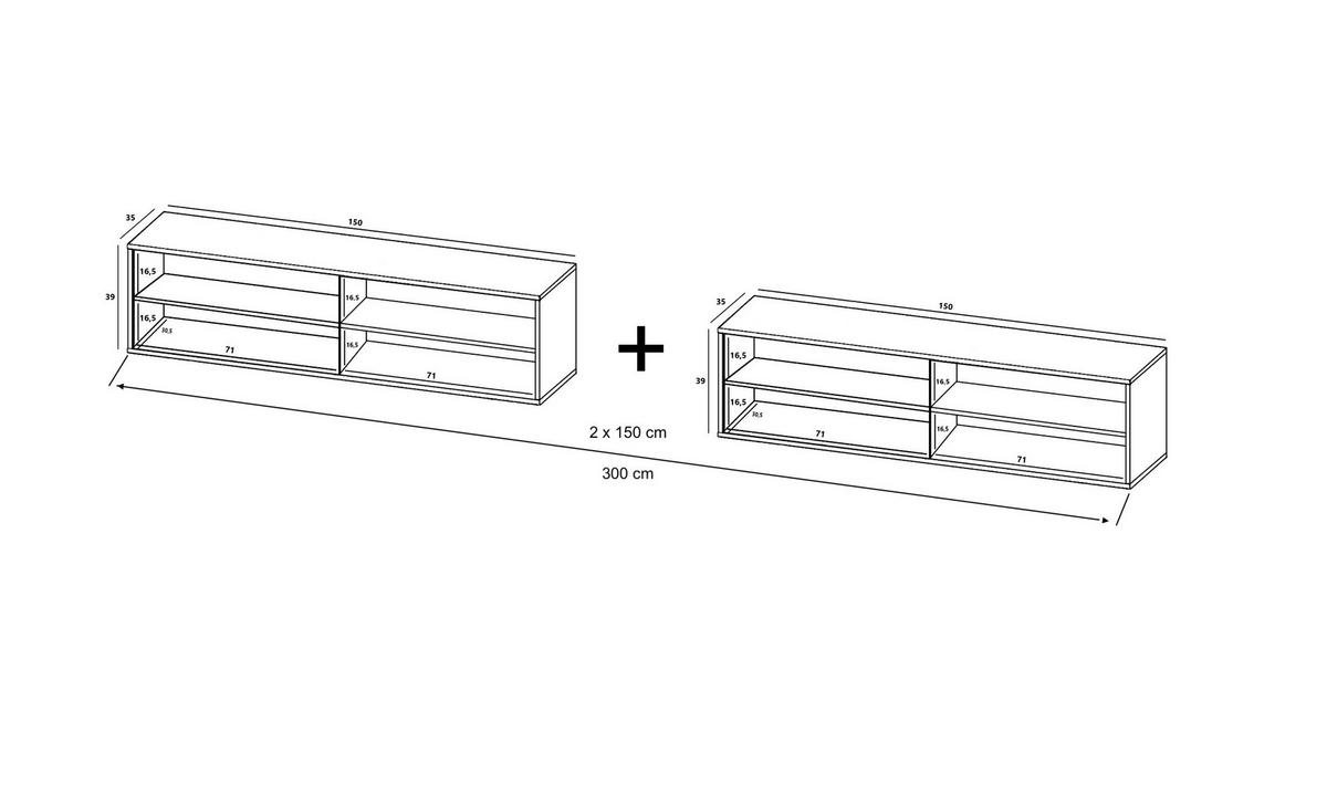 TV-LOWBOARD 2-er Set Apollo2 Eiche wotan Weiß Matt 150 cm - Weiß, Holzwerkstoff (300/39/35cm) - Meble Lindner