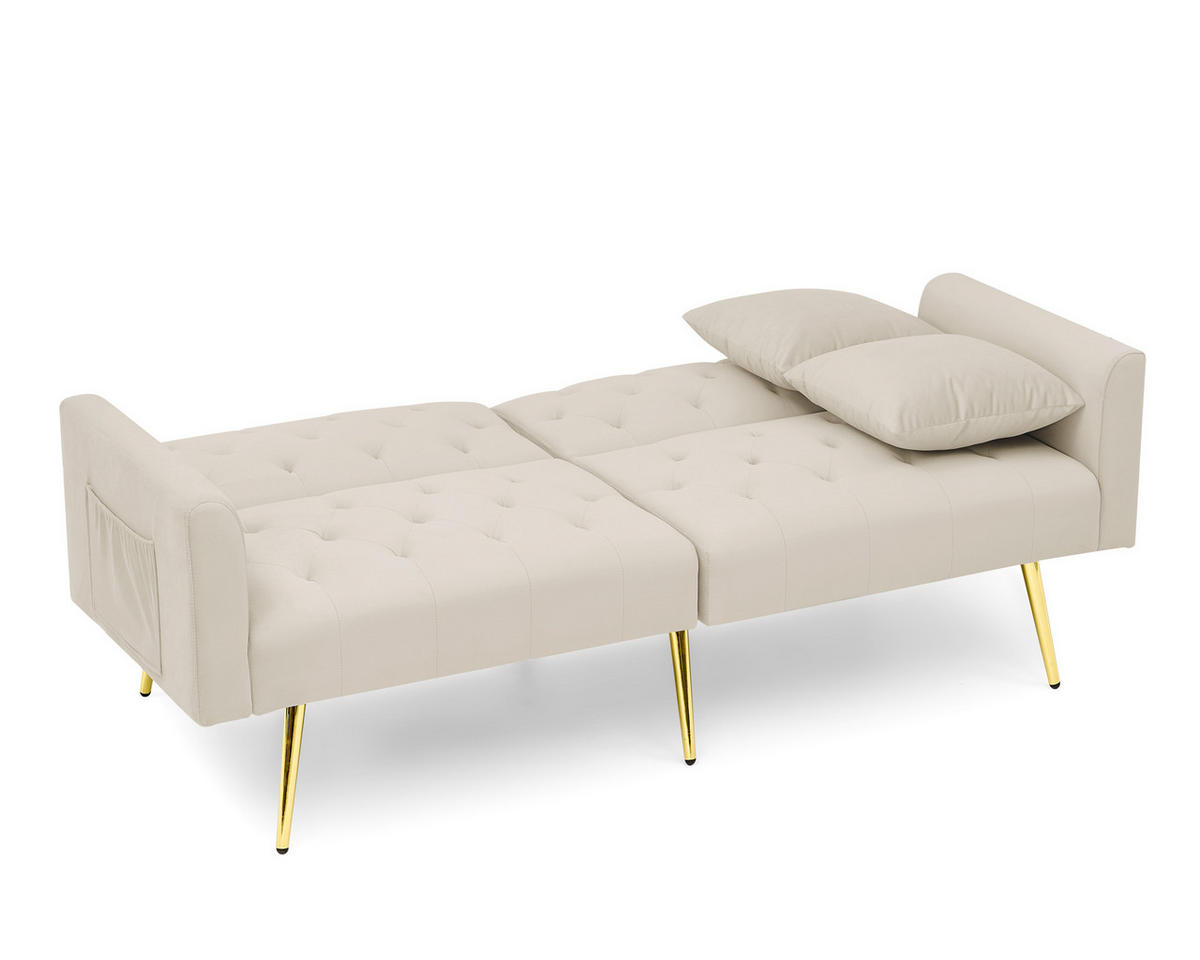 SCHLAFSOFA 177/78/74 cm in Beige Samt mit Aufbewahrungstasche - Beige, Textil (78/74/177cm) - Oxeza