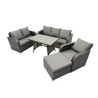 GARTENMÖBEL SET Polyrattan Dunkelgrau 7-Sitzer - Dunkelgrau/Grau, Glas/Kunststoff - Fimous