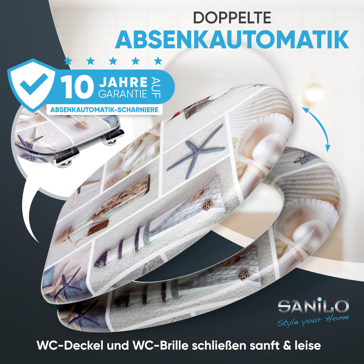 WC-SITZ mit Absenkautomatik Meeresbrise - Blau, Holzwerkstoff (38/6/47cm) - Sanilo