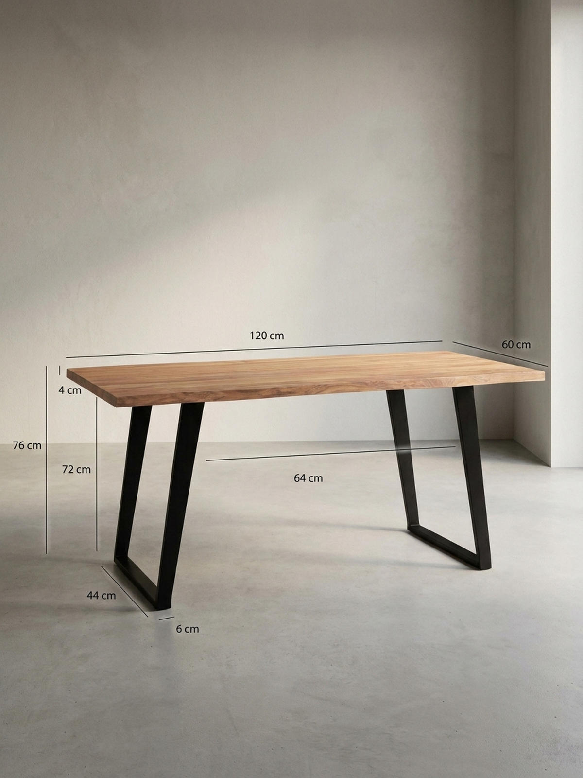 ESSTISCH Massivholz Baumkante Metall U-Gestell Handgefertigt ATOLL, Goldbraun-Schwarz 120x60x76 cm - Schwarz/Braun, Holz/Metall (60/120/76cm) - KADIMA DESIGN