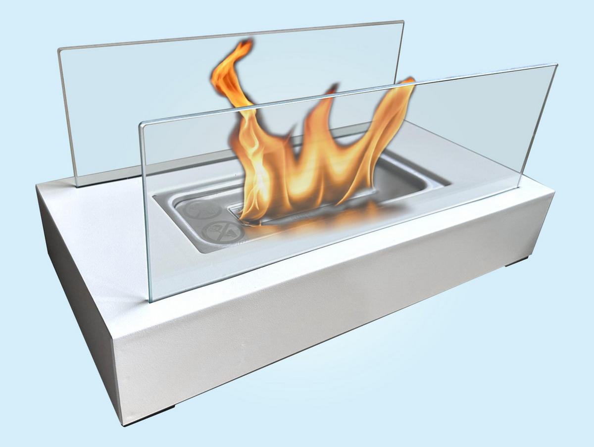 BIOETHANOL-KAMIN Weiß Tischmodell inklusive 0.18 L Brennblock - Weiß, Glas (35/15/18cm) - Purline