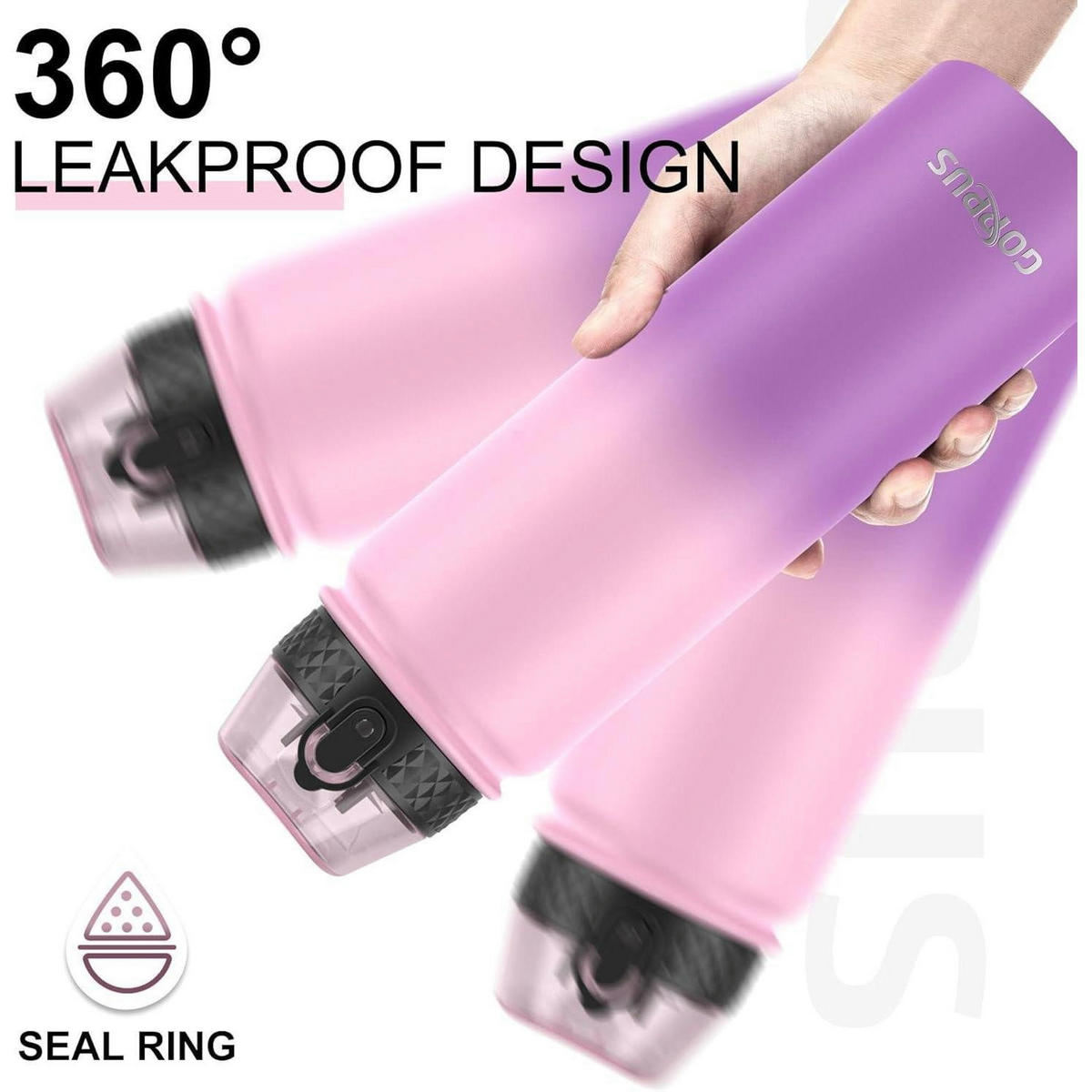 THERMOSFLASCHE 1 Liter mit Strohhalm und Trageriemen, Edelstahl, auslaufsicher, BPA-frei, Rosa/Lila - Multicolor, Metall (8/8cm)