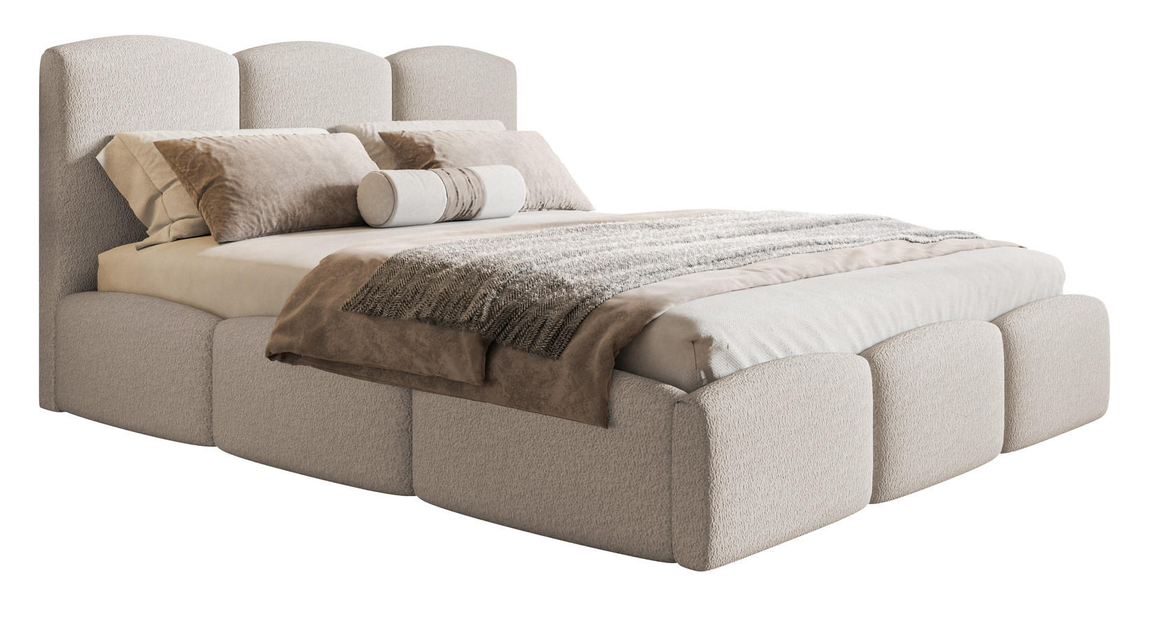POLSTERBETT 180x200 Roma Slim mit Bettkasten, Lattenrost, Boucle Beige - Beige, Holz/Textil (180/200cm) - Emporius