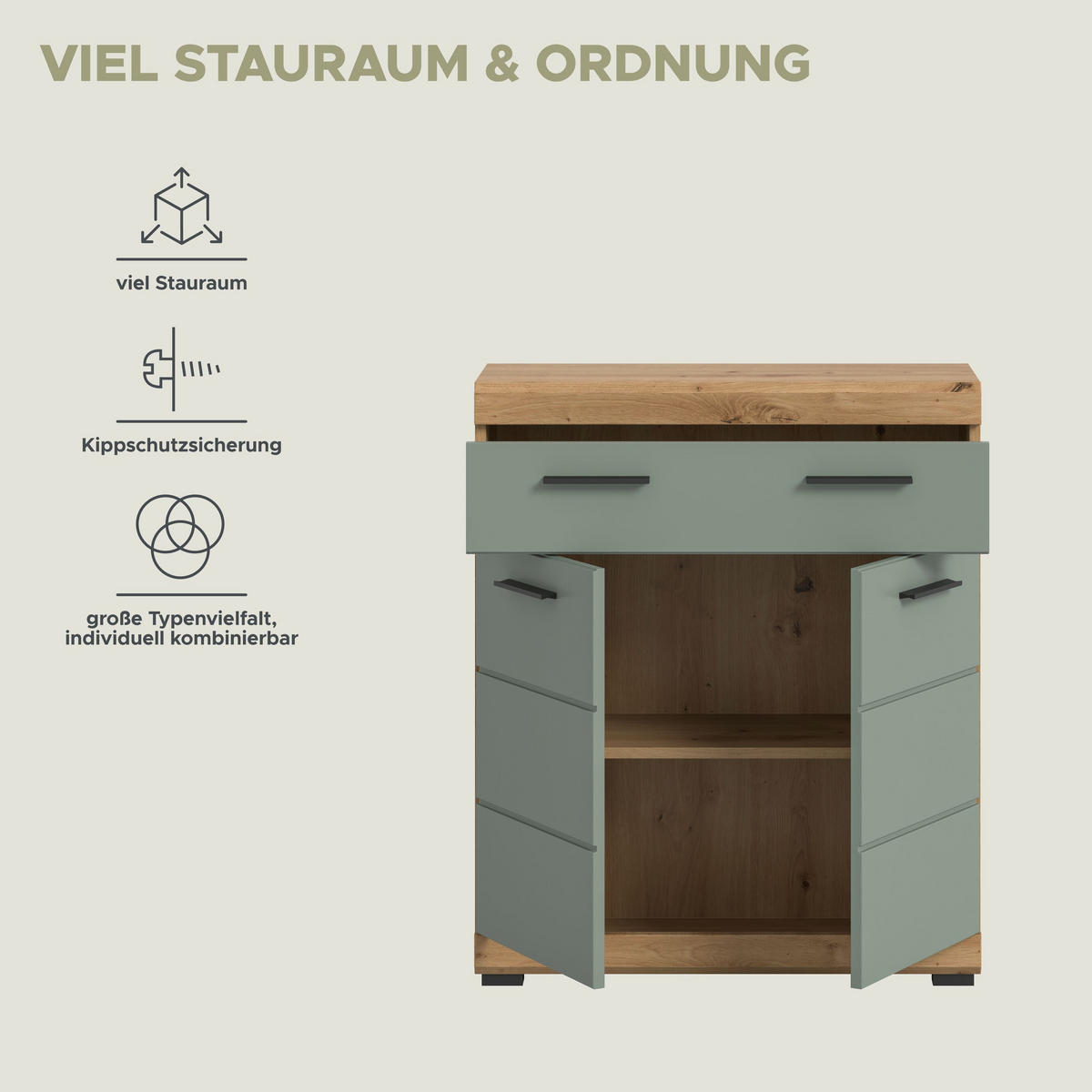 STANDSCHRANK Scout Bad in Artisan Eiche Nachbildung und Salbei Nachbildung B/H/T: 74x88x31 cm - Eiche Artisan, Holz (74/88/31cm)