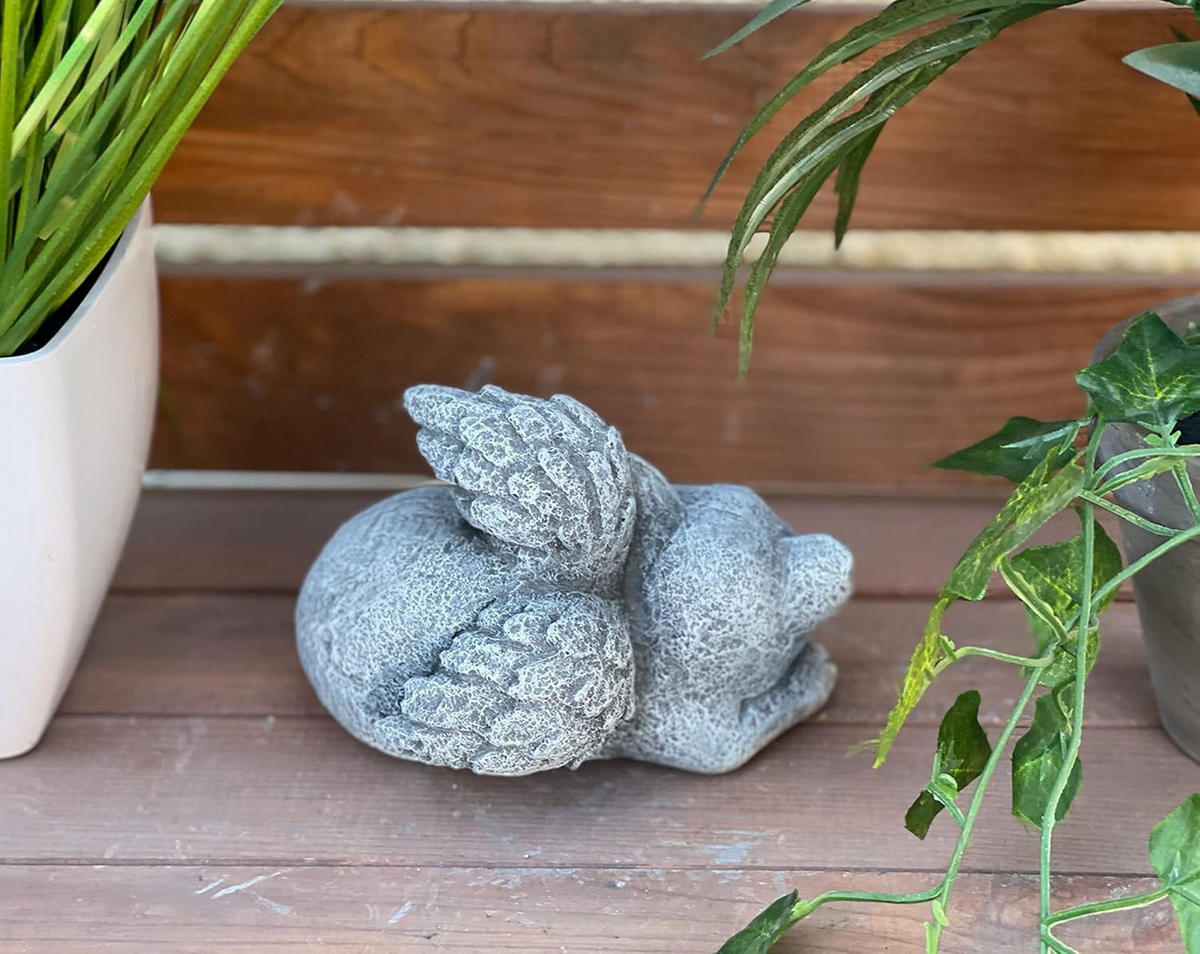 STEINFIGUR Katze mit Engelsflügeln frostfest winterfest Steinguss - Grau, Stein (14/9/10cm) - stoneandstyle