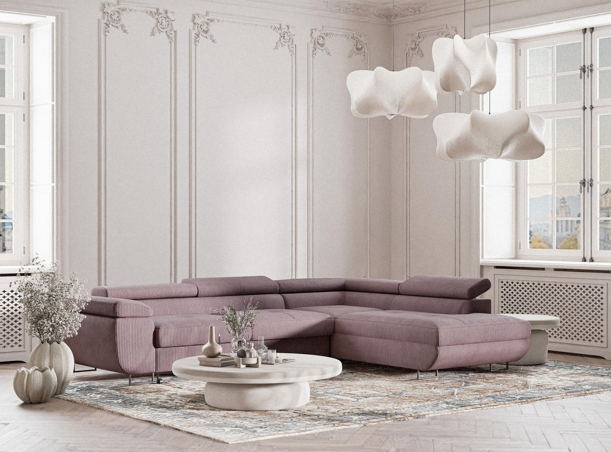 ECKSOFA MIT SCHLAFFUNKTION Concord Lila Samtstoff - Lila/Schwarz, Holz/Holzwerkstoff (277/203cm) - Maison de Reve
