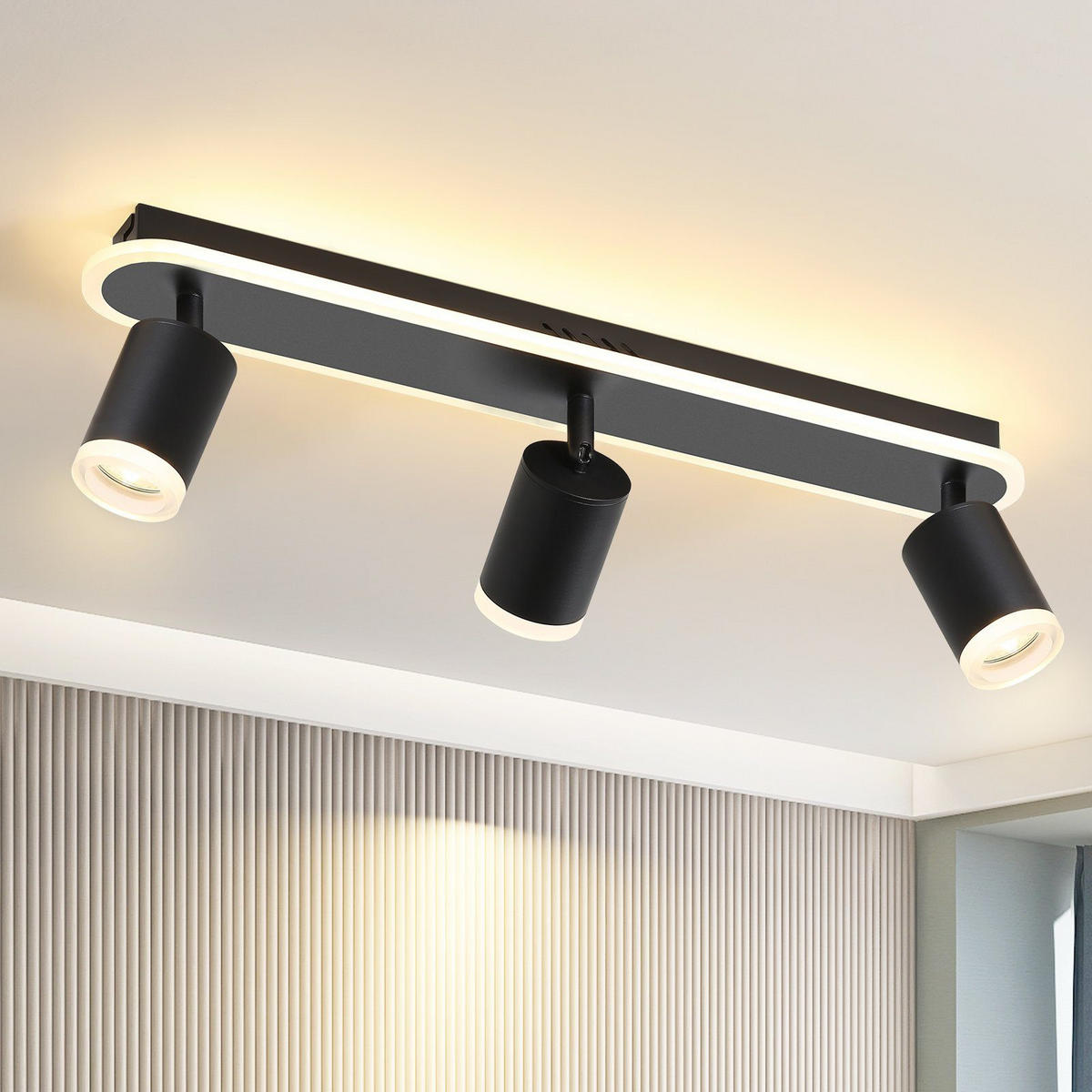LED-DECKENLEUCHTE Lichtelf 3-flammig 48/6/9 cm - Schwarz, Kunststoff (48/6/9cm) - Nettlife