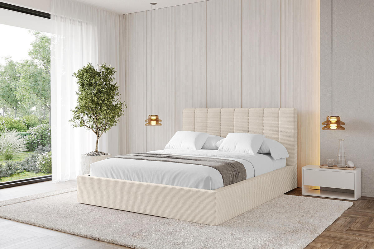 POLSTERBETT mit Bettkasten und Lattenrost, Bett mit Matratze H3/H4 - STERA 160x200 Beige - Sandfarben, Holzwerkstoff/Textil (160/200cm) - ALTDECOR