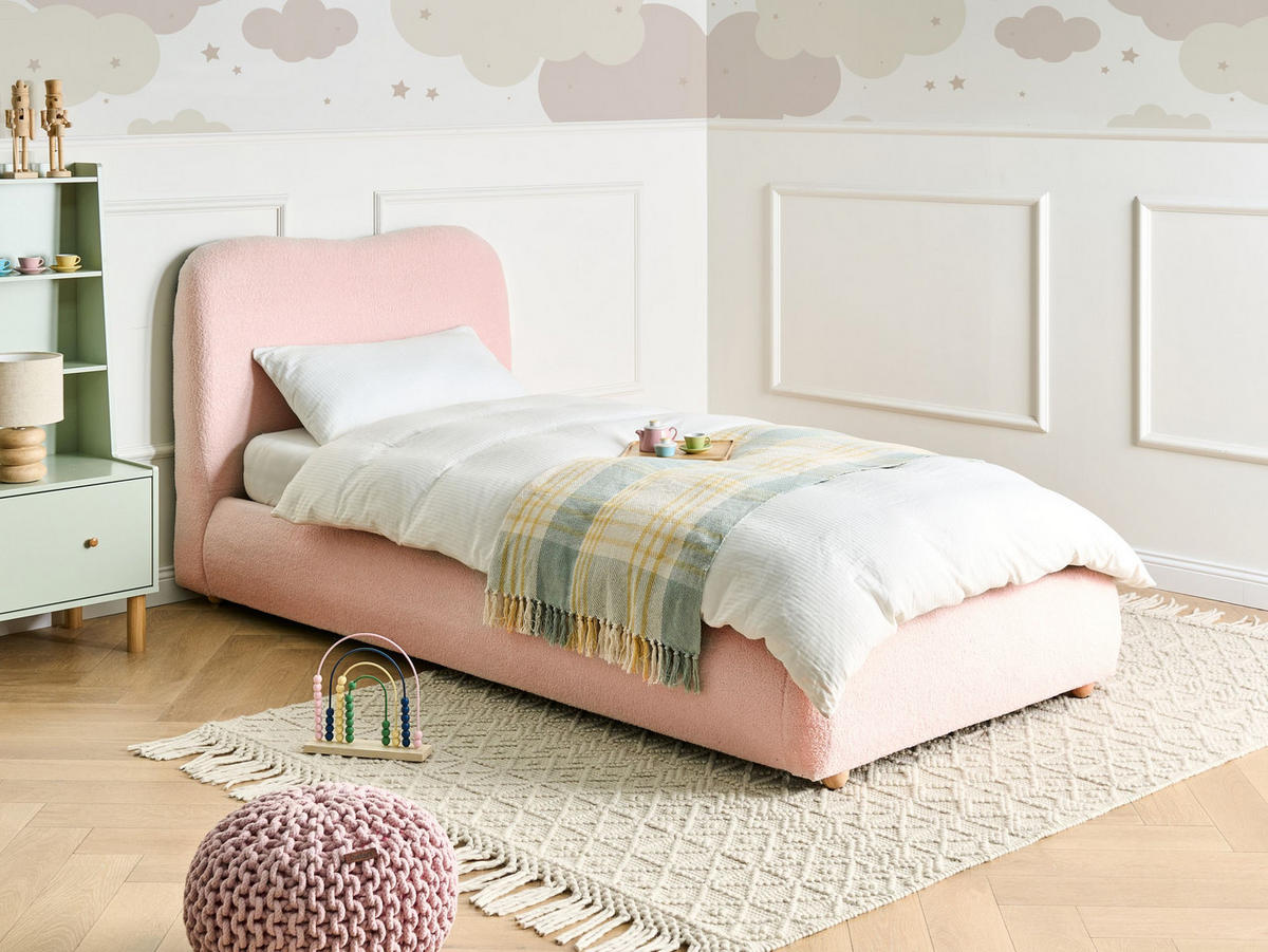 BETT mit Stauraum 90/200 cm Rosa Blagnac - Pink/Braun, Textil (90/200cm) - Beliani