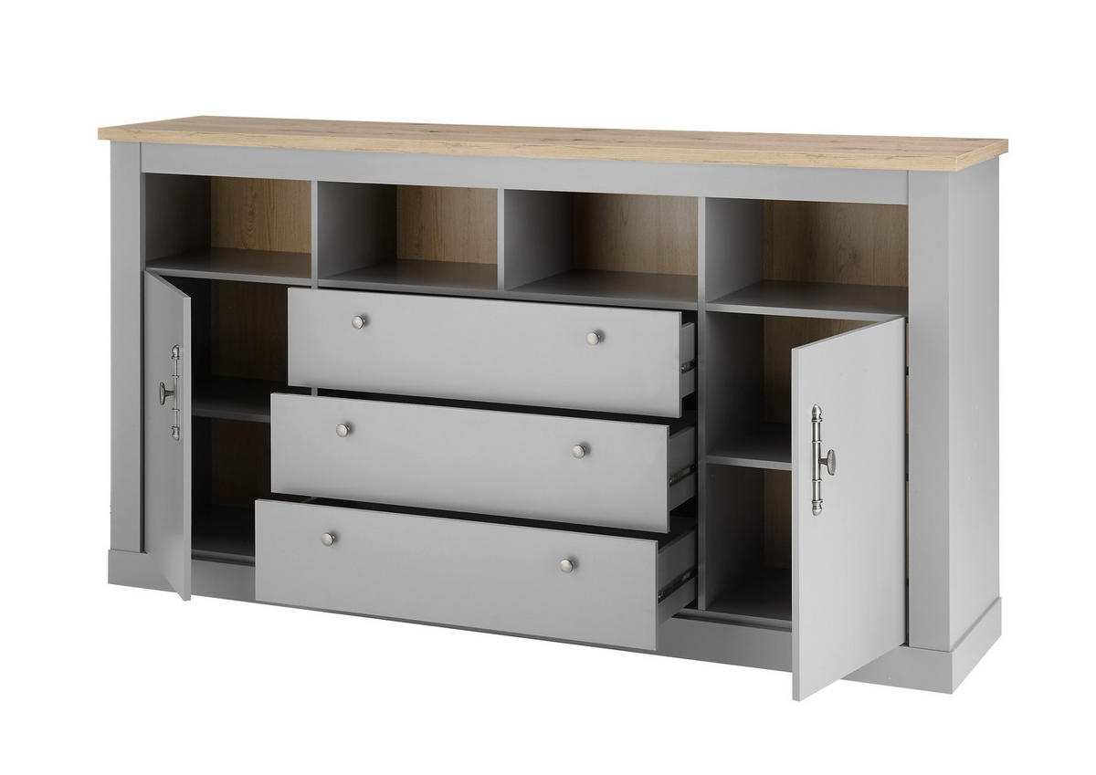 SIDEBOARD C14 Light Gray & Artisan Eiche 198/104/44 cm Landhaus - Grau, Holzwerkstoff (198/104/44cm) - Livojo