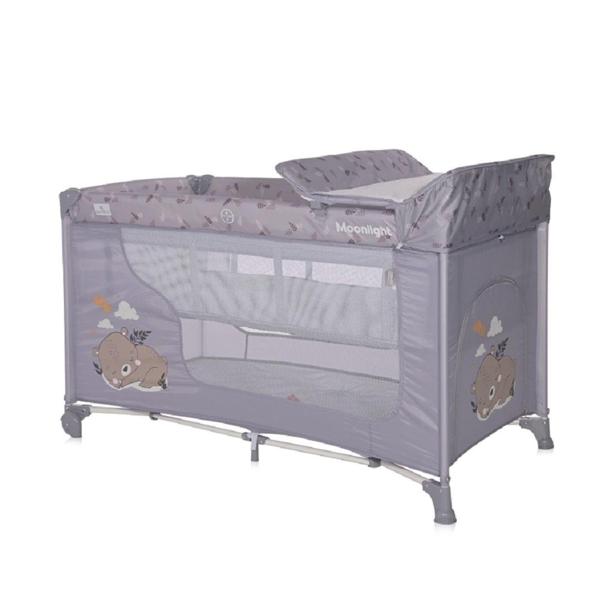 REISEBETT Moonlight silbergrau zwei Ebenen, faltbar, Wickelauflage, Matratze, Räder - Silberfarben, Kunststoff (60/120cm) - Lorelli