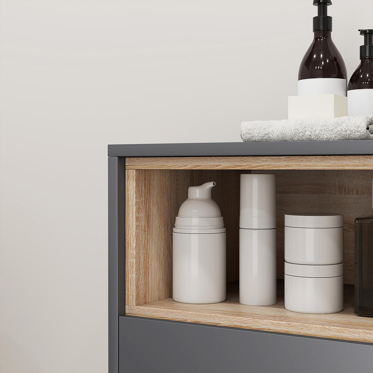 MIDISCHRANK DE-12440 80/35/70 cm Grau / Naturholz - Grau, Holzwerkstoff (35/70/80cm) - ComfortXL