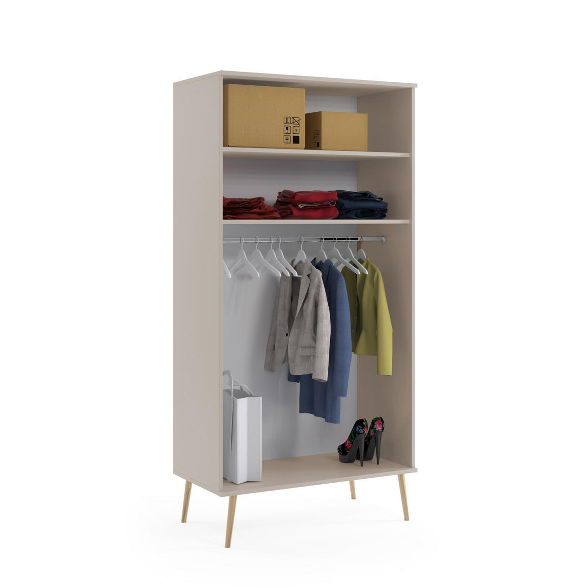 KLEIDERSCHRANK Ikon Kaschmir, Drehtürenschränk mit Holz Beine - Kaschmir/Beige, Holz/Holzwerkstoff (100/202/52cm) - Bettso