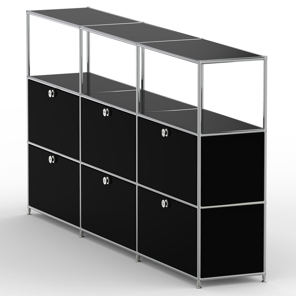 HOCHSCHRANK, 3 offene Fächer, 6 Klappen, Breite 227 cm, Schwarz - Chromfarben/Silberfarben, Metall (40/118/227.2cm) - Versee