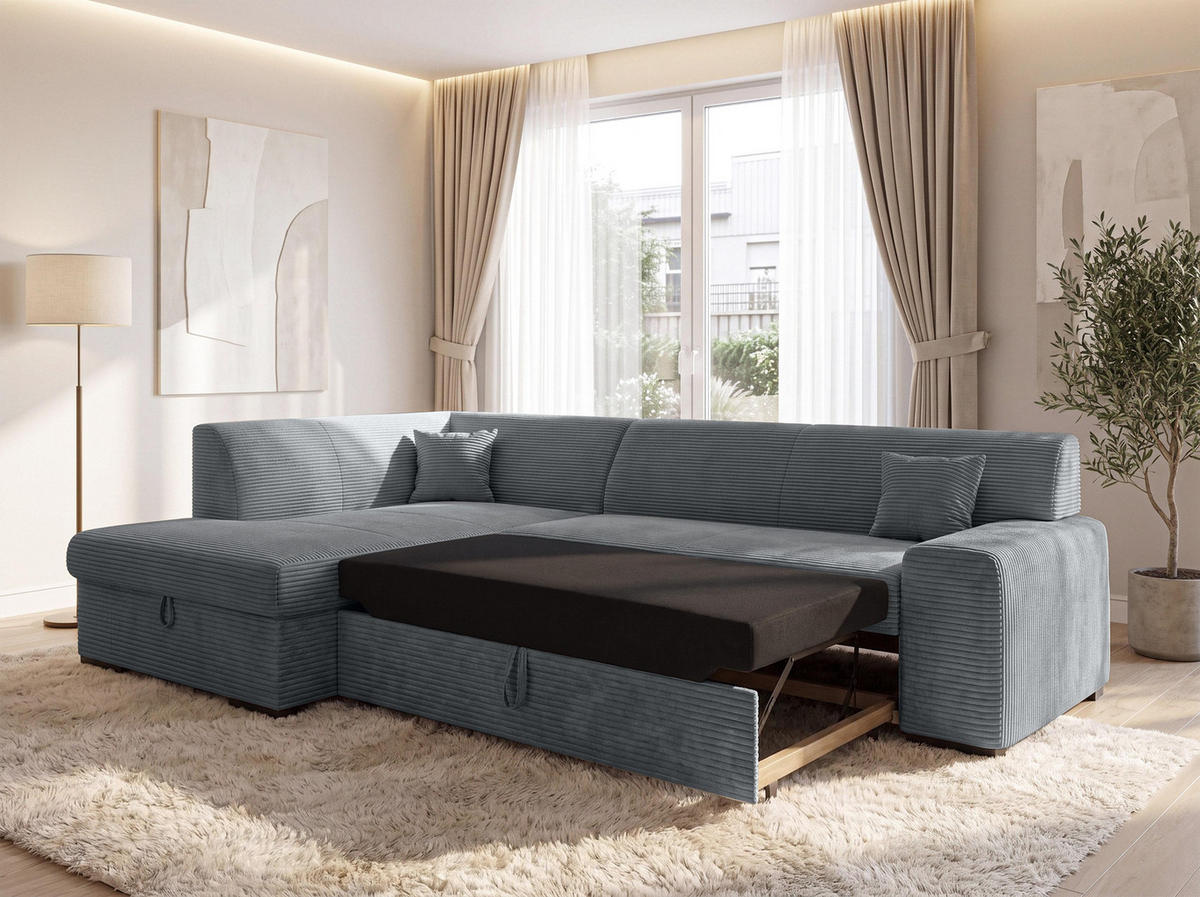ECKSOFA L Form Minosa Grau 260/175/71 cm Links mit Schlaffunktion - Schwarz/Grau, Kunststoff/Textil (260/175cm) - AX Living