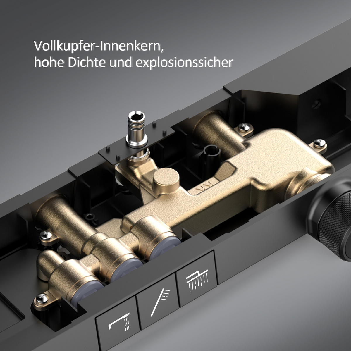ÜBERKOPFBRAUSESET mit Großer Ablagefläche Brausethermostat Schwarz - Schwarz, Metall (66.5/198.6/71.1cm) - EMKE