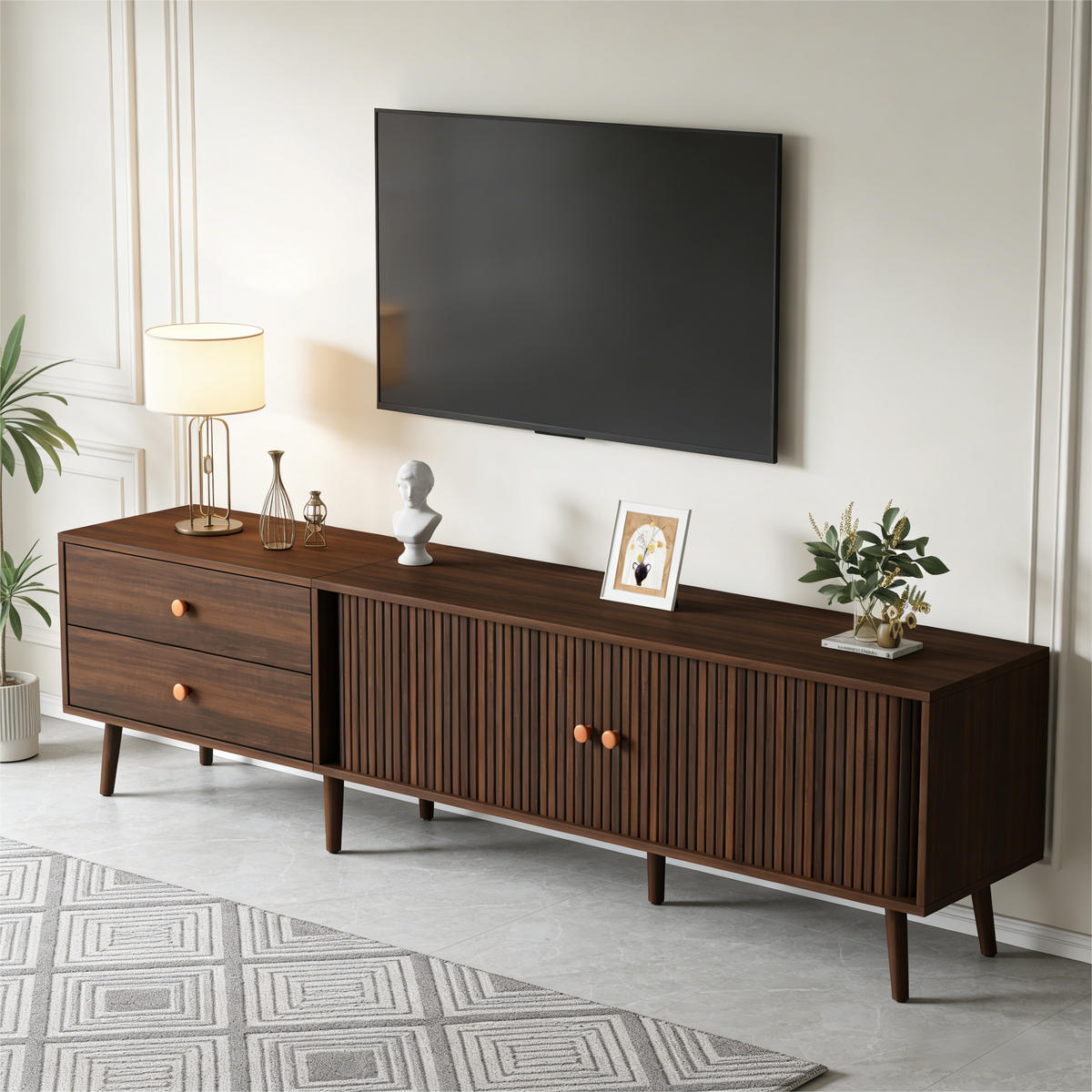 TV-LOWBOARD 180x40x46.5 cm Walnuss 2 Schubladen 2 Türen - Walnussfarben, Holzwerkstoff (40/46.5/180cm) - FLIEKS