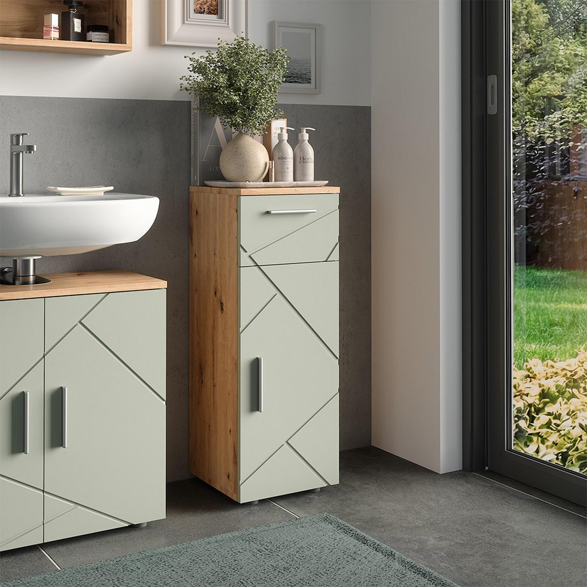 MIDISCHRANK Irma Salbeigrün 30 x 81 cm - Salbeigrün/Hellgrau, Holzwerkstoff (30/81/30cm) - Vicco