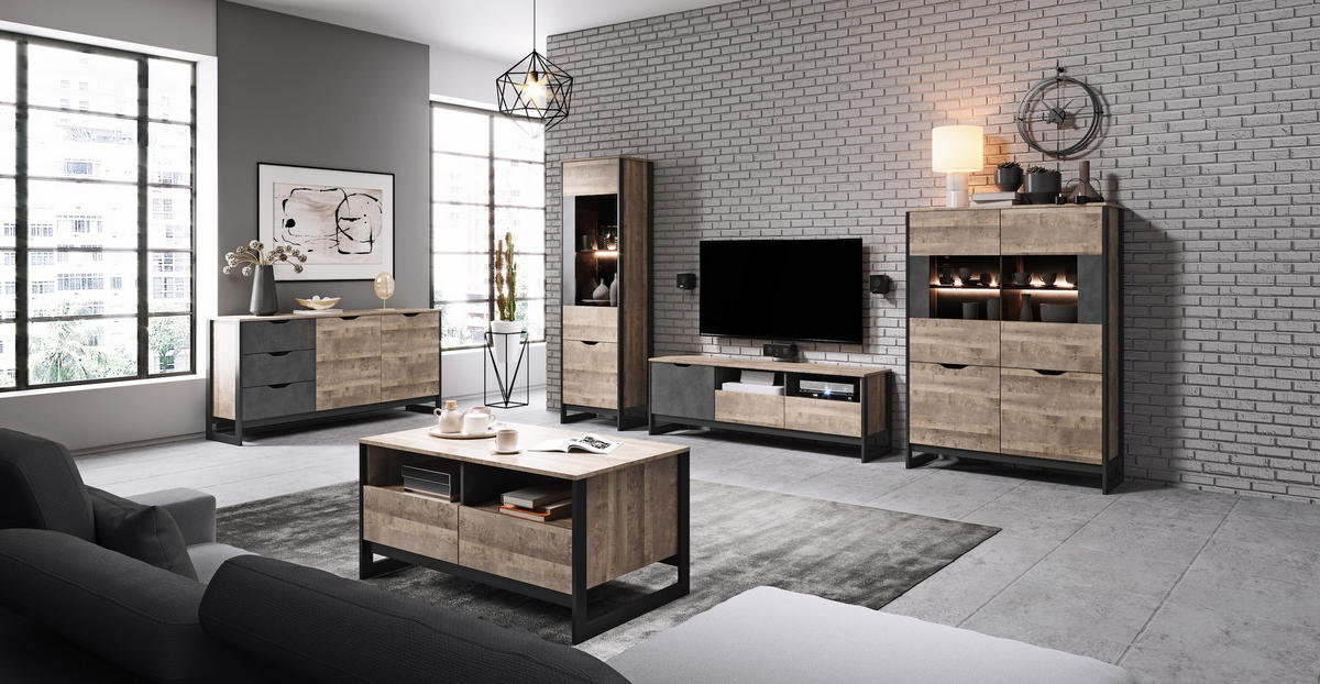 KLEIDERSCHRANK Arden Sand Grange Eiche - matera 220 cm / 56 cm / 204 cm - Braun/Grau, Holz/Holzwerkstoff (220/204/56cm) - Feldmann-Wohnen