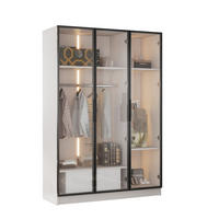 KLEIDERSCHRANK aus Spanplatte mit 3 Glastüren & LED, 110/50/160 cm, Weiß - Weiß, Holzwerkstoff (110/160/50cm) - Redom