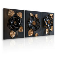 LEINWANDBILDER 3-es Set Blumen 3D Effekt - Beige/Schwarz, Textil (90/40cm) - Muralo